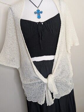 Cream Slouchy Textured Tie-Front Shrug - Fairycore Bohemian